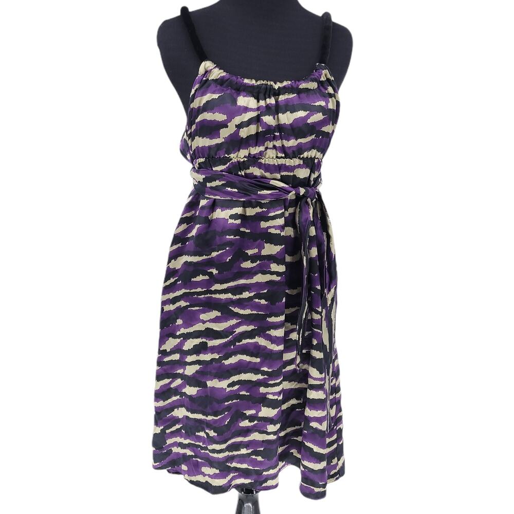 Corey Lynn Calter Sleeves Purple Camo Dress Velvet Stapes Women's Size 8